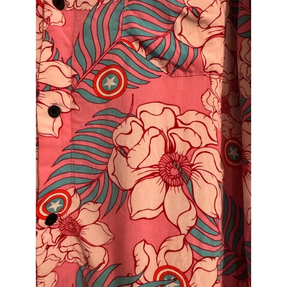 Marvel Captain America Tropical Floral Button Down Mens 3XL Pink vacation travel - Picture 2 of 4